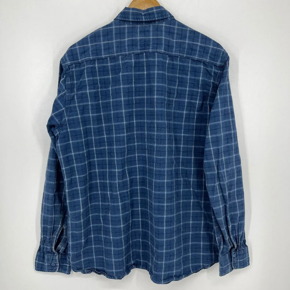 Levis Mens Blue Windowpane Plaid Button Down Shirt Standard Fit XL